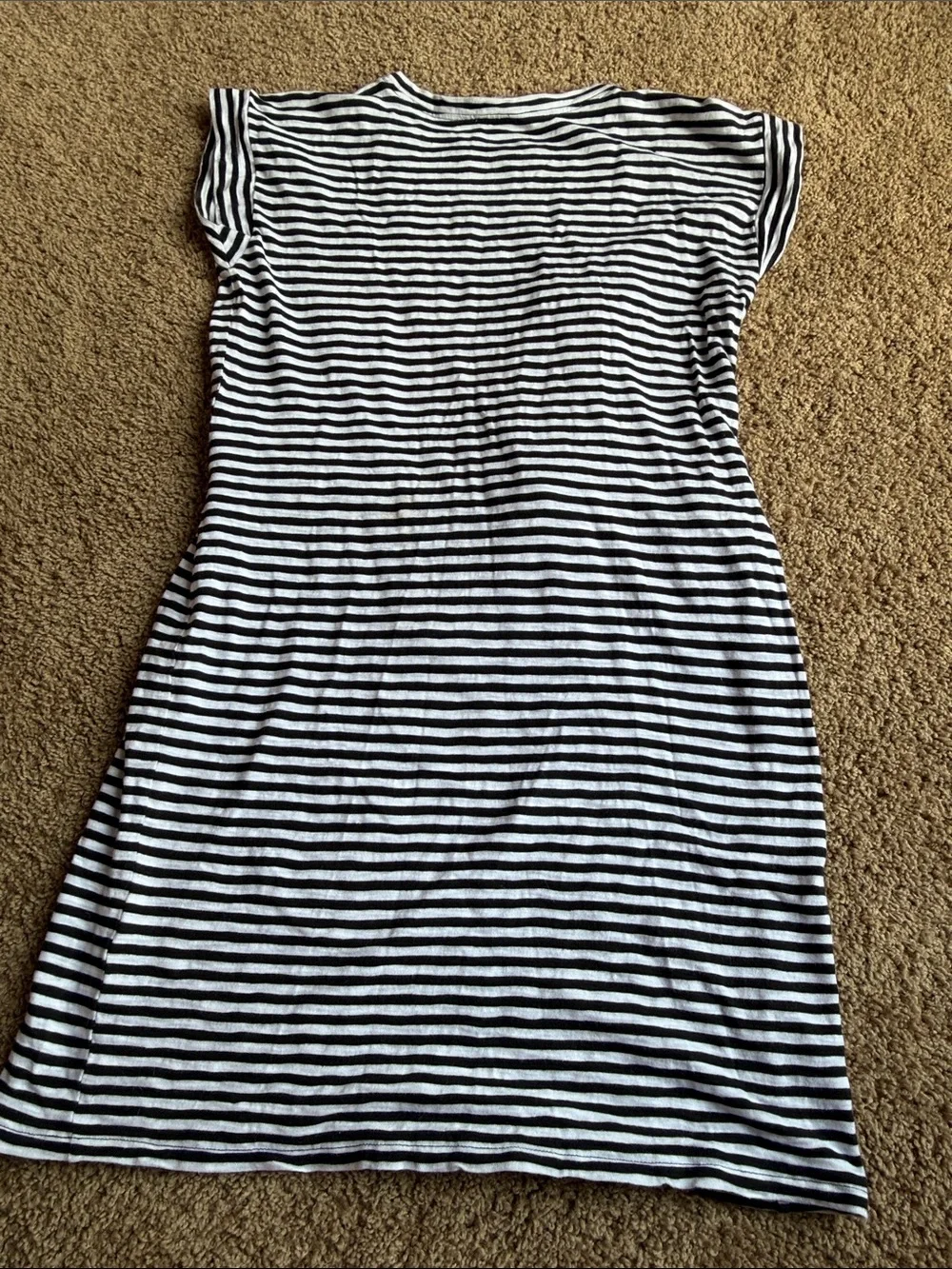 J. Crew Black and White Striped Mini Dress with Waist Tie